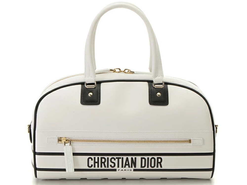 Christian Dior Vibe Bowling Bag White Black Calfskin
